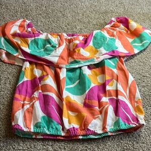 New York & Company Orange and Green Skirt with Vibrant Abstract Print